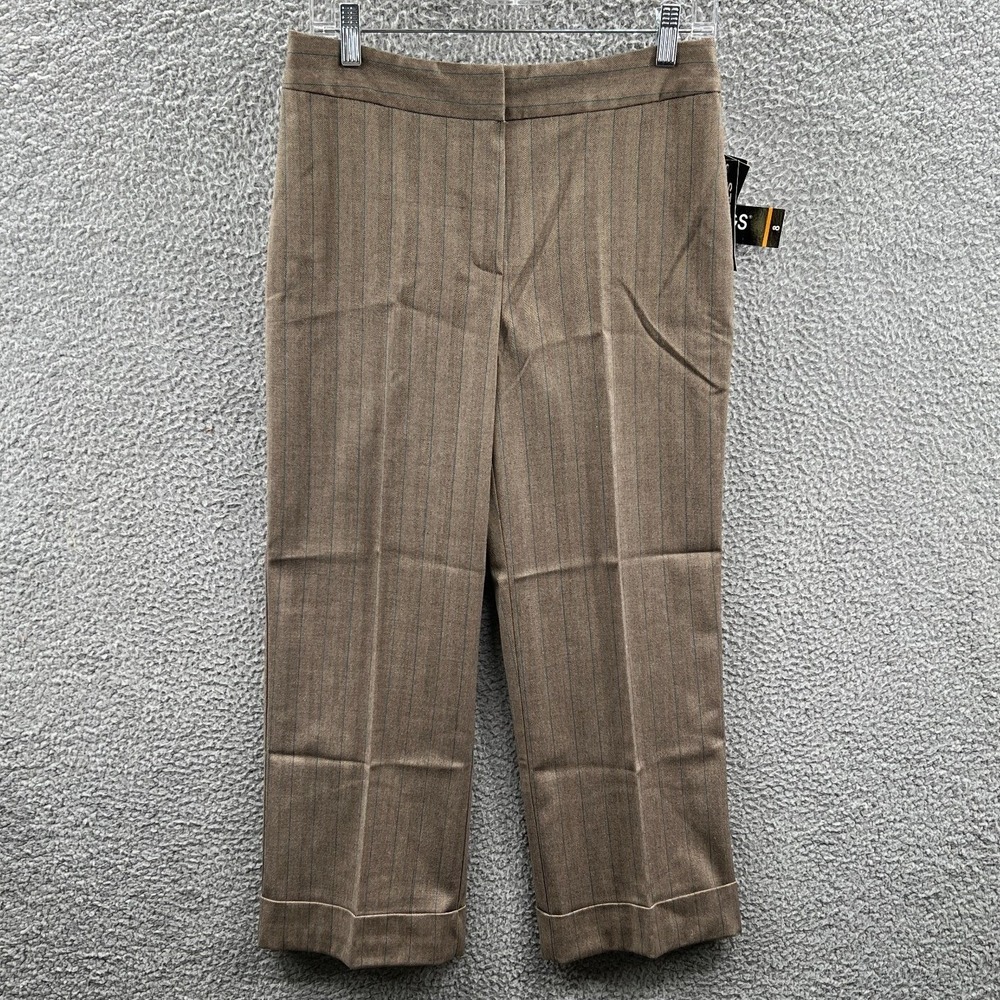 Briggs New York Womens Crop Pants 8 Brown Pinstripe Career Office Stretch